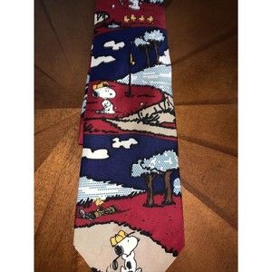 Schulz Peanuts Novelty Snoopy Woodstock 57” Necktie Golf FUN Fashion Silk Tie